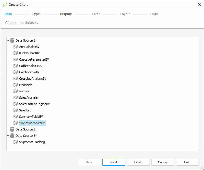 Create Chart wizard - Data