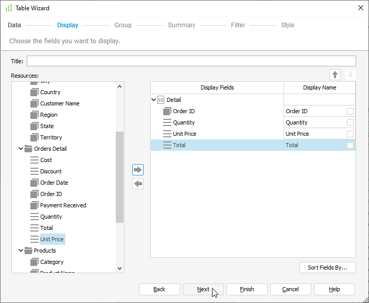 Add Table Display Fields