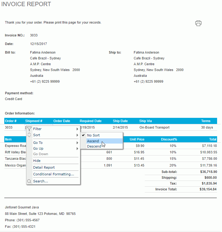 Invoice Report