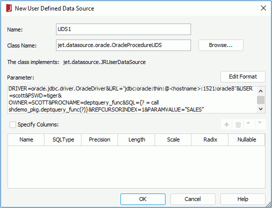 Add User Defined Data Source dialog