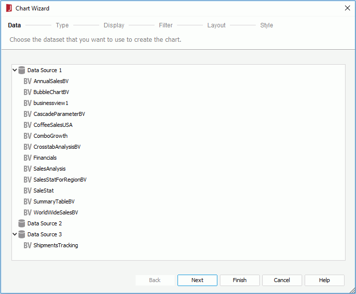 Chart Wizard based on business view - Data screen