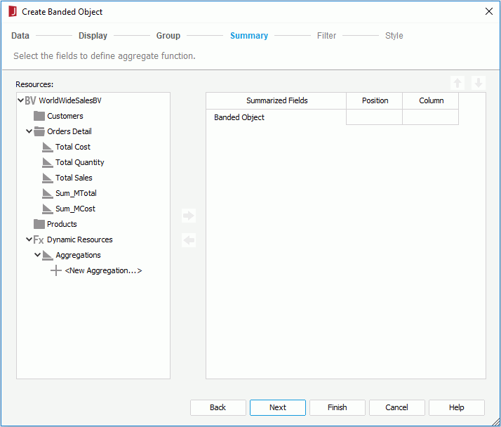 Create Banded Object wizard - Summary screen