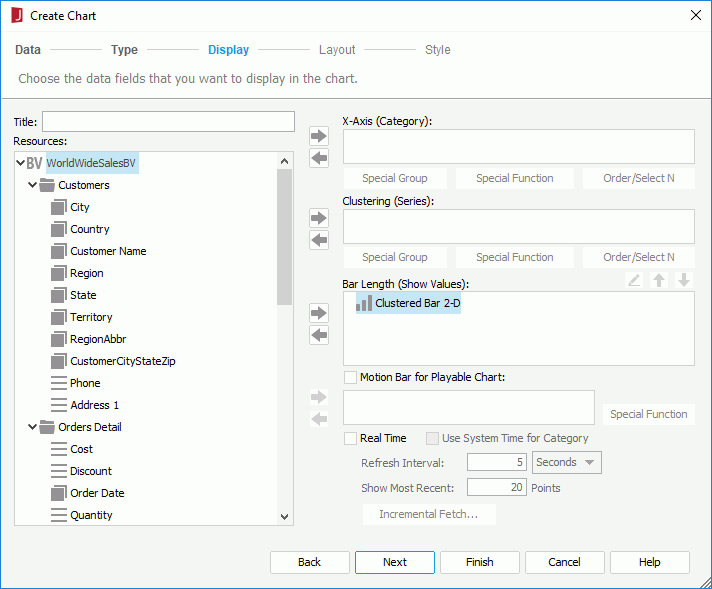 Create Chart wizard for KPI chart - Display screen