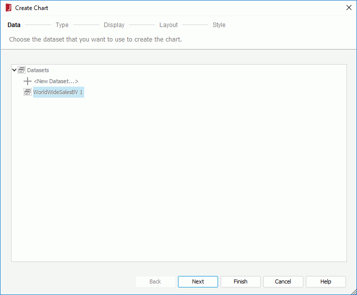 Create Chart wizard for KPI chart - Data screen