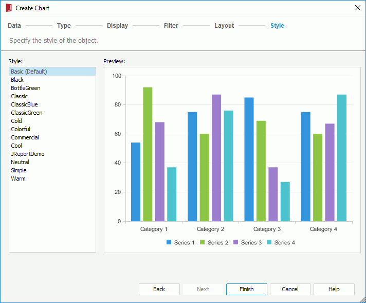 Create Chart wizard based on business view - Style screen