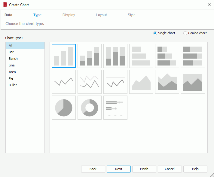 Create Chart wizard for KPI chart - Type screen