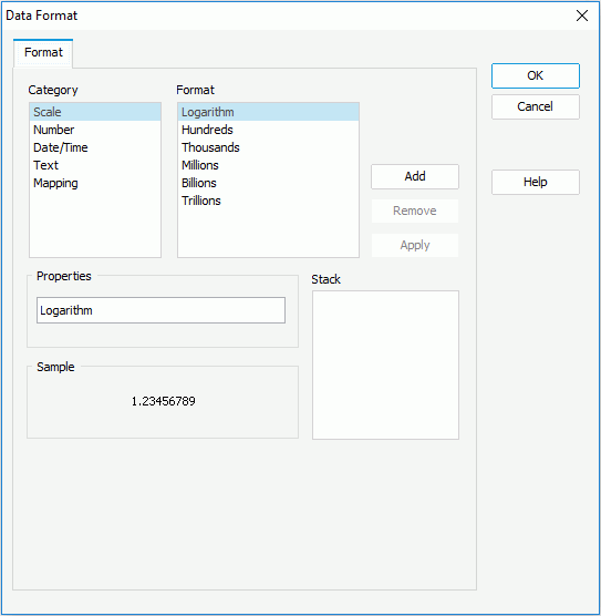 Data Format dialog
