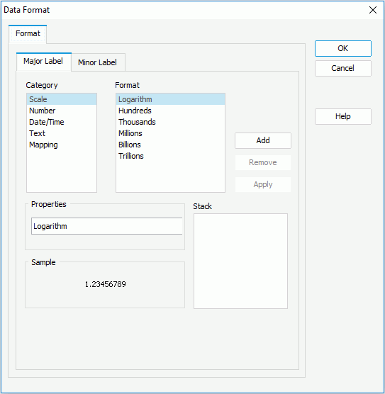Data Format dialog - Major Label tab