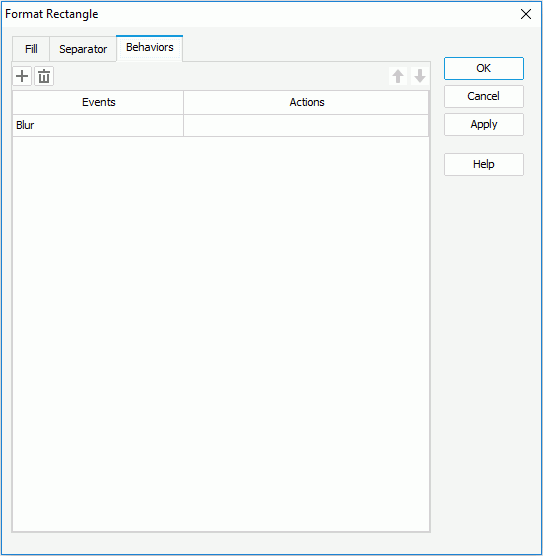 Format Rectangle dialog for library component - Behaviors tab