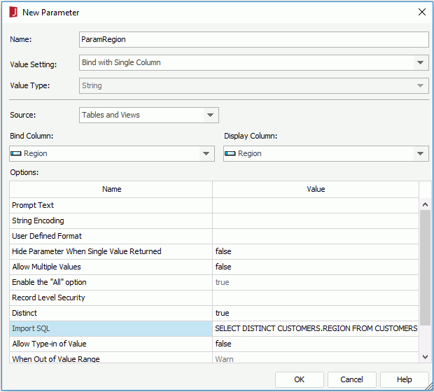 New Parameter dialog