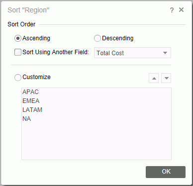 Sort dialog