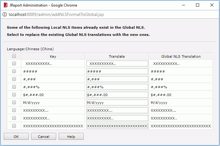Add to Global NLS dialog - Format