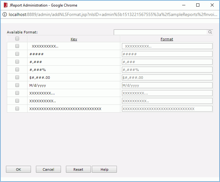 Add Format dialog