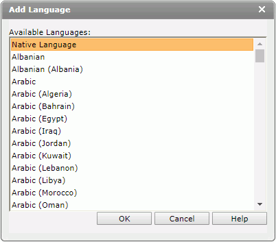 Add Language dialog