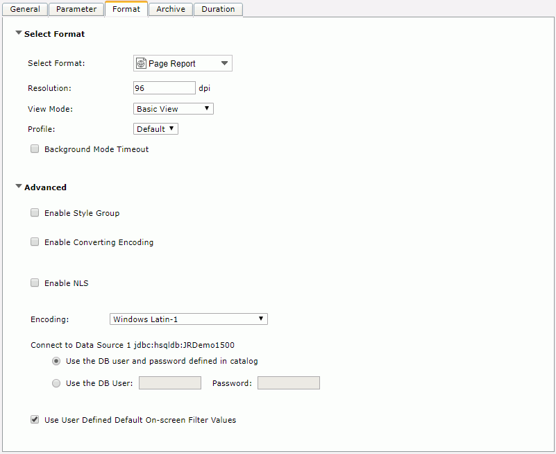 Advanced Run dialog - Format tab
