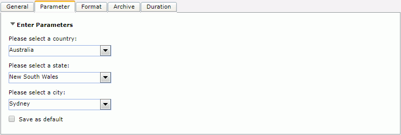 Advanced Run dialog - Parameter tab