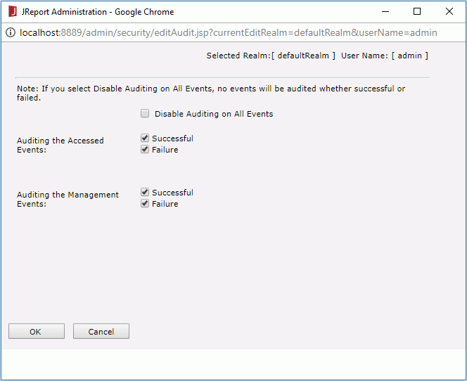 Auditing dialog