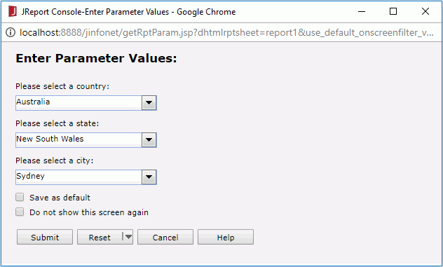 Enter Parameter Values dialog