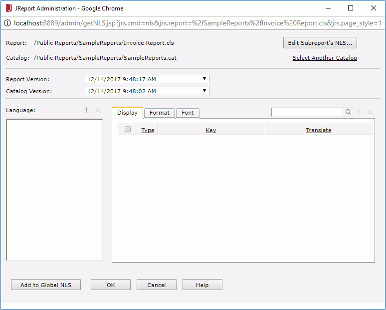 NLS Editor dialog