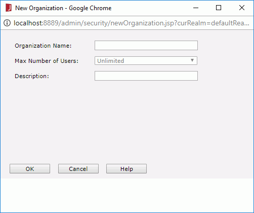 New Organization dialog