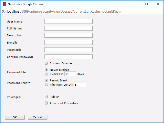 New User dialog