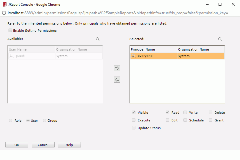 Set Permissions dialog
