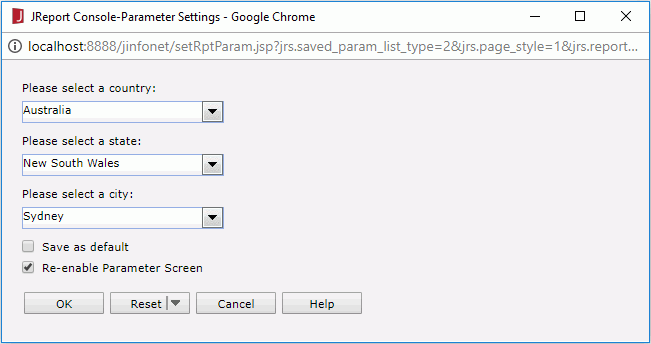 Parameter Settings dialog