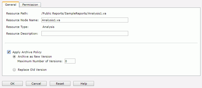 Analysis Template Properties dialog - General tab