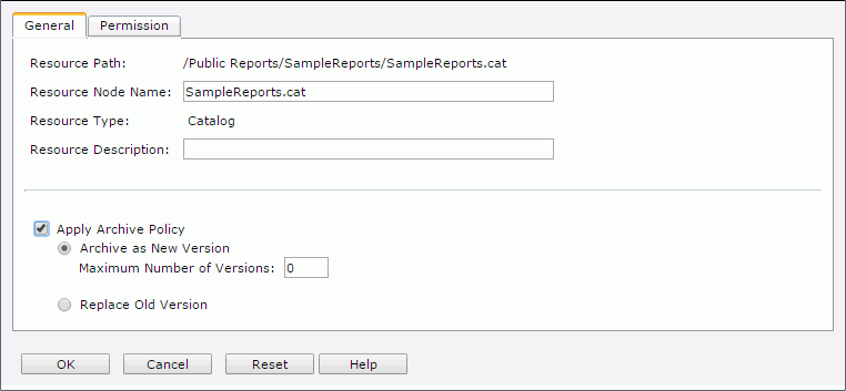 Catalog Properties dialog - General tab