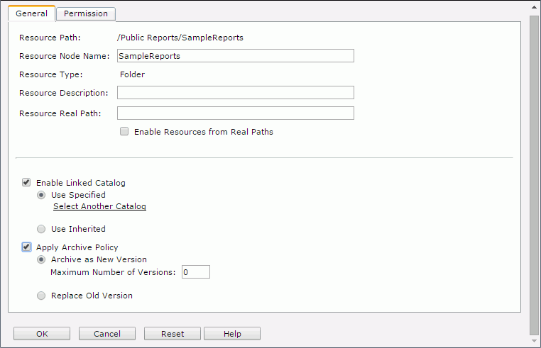Folder Properties dialog - General tab