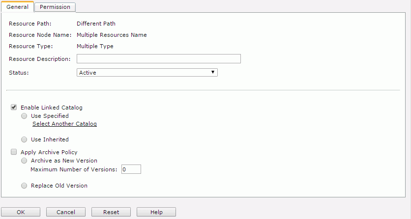 Multiple Type Properties dialog - General tab