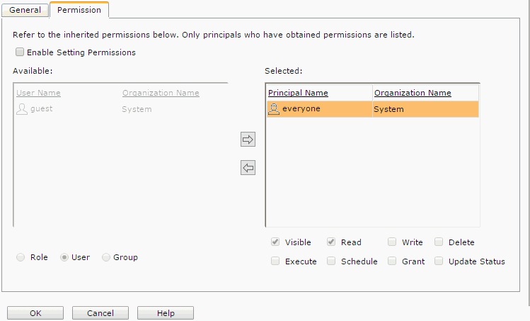 Multiple Type Properties dialog - Permission tab