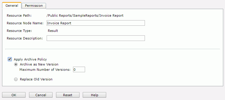 Result Properties dialog - General tab