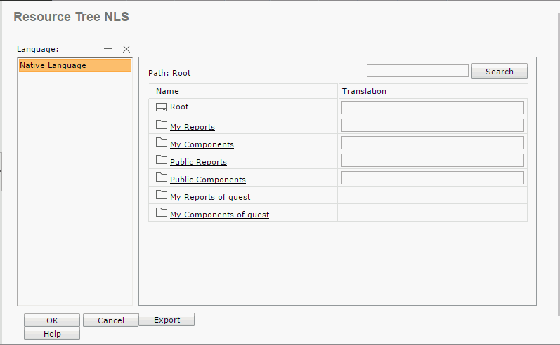 Resource Tree NLS dialog
