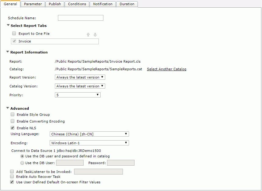 Schedule dialog - General tab