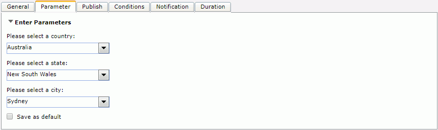 Schedule dialog - Parameter tab