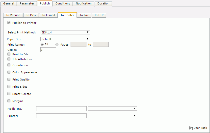 Schedule dialog - Publish tab - To Printer
