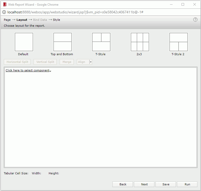 Web Report Wizard - Layout screen